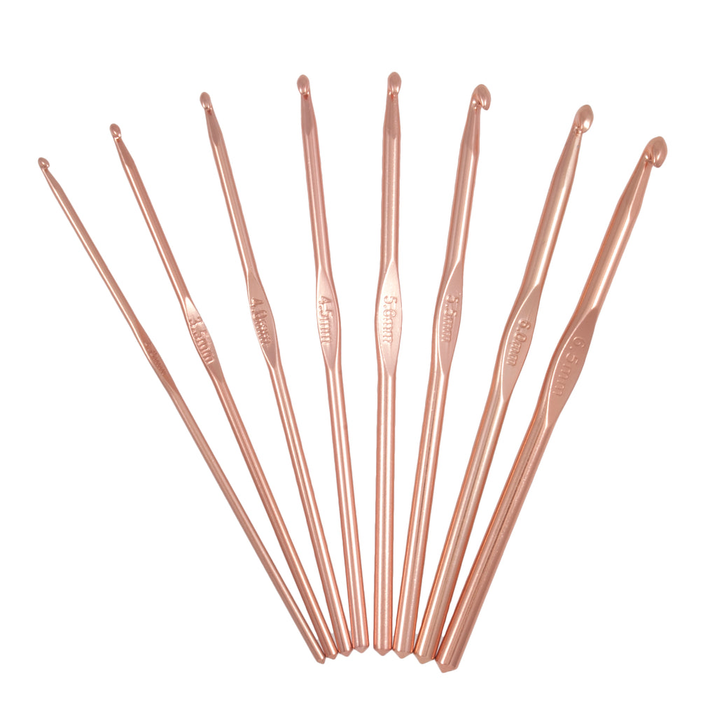 8 Rose Gold Crochet Hooks, 15cm
