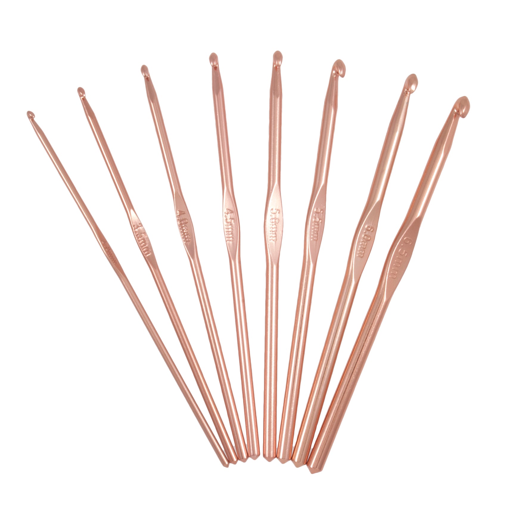 8 Rose Gold Crochet Hooks, 15cm