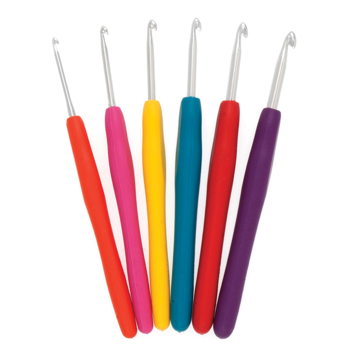 6 Rainbow Soft Grip Crochet Hooks, 14cm